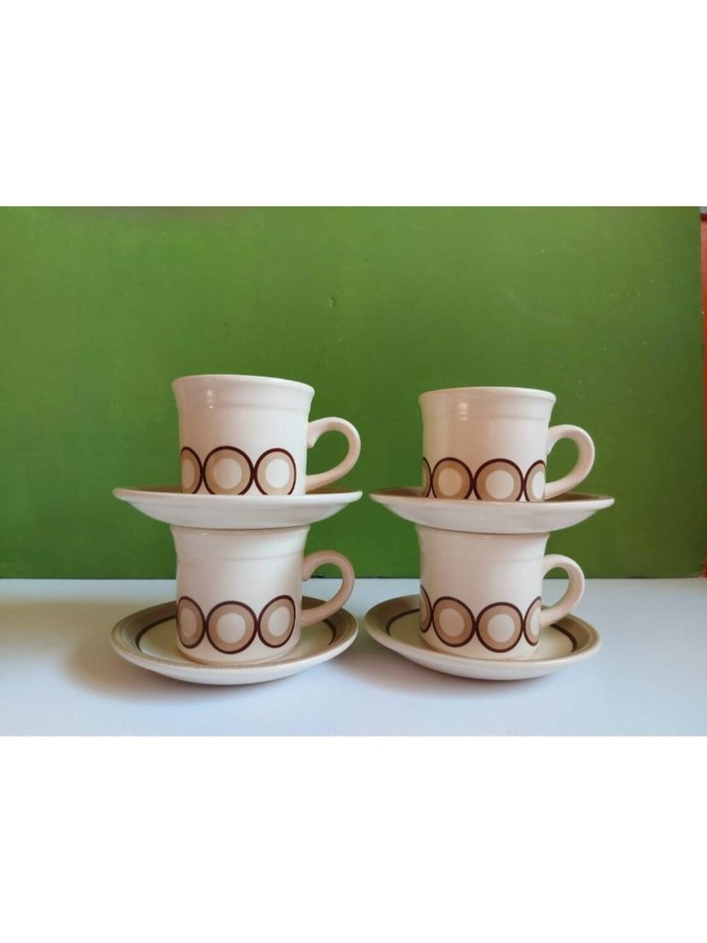 Vintage Bilton's Circle Cup and Saucer Set,Mod Style Earthenware Coffee Mug Set